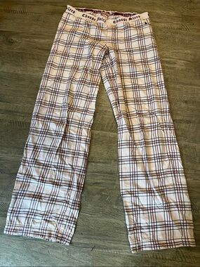 Juicy Couture Cream and Brown Plaid Jogger Pants